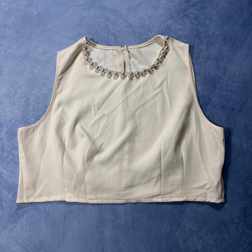Cream pearl embellished crop top Size XL